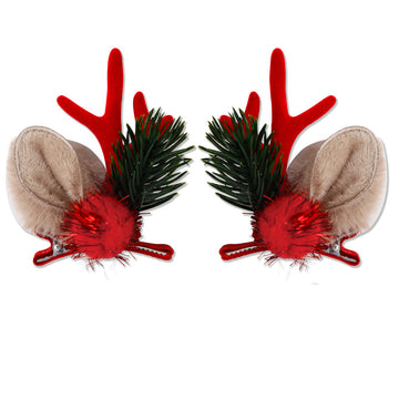 2 paires d'épingles à cheveux mignonnes, en bois marron de noël, oreilles d'élan, décoration de fête, cadeaux de noël